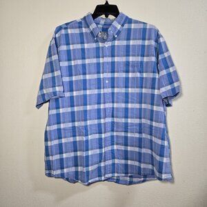 Jos A Bank Short Sleeve  Button Up Shirt Stay Cool Blue Plaid Mens XXL